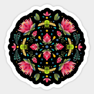 Dark Protea Flower Circle Pattern with Green Beetle Sticker